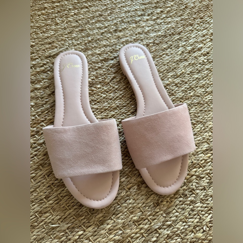 NWOT J.Crew Blush Pink Suede Flat Slides